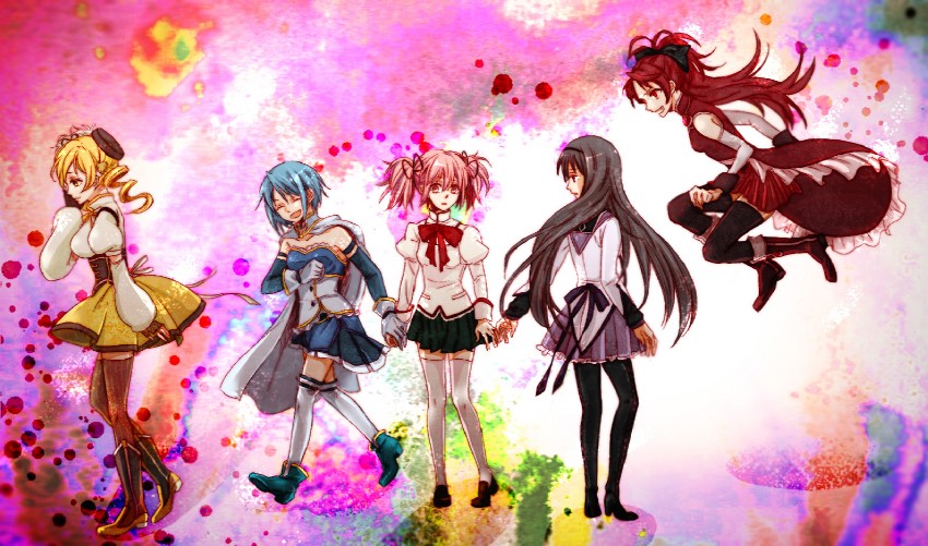 akemi homura, kaname madoka, miki sayaka, sakura kyoko, and tomoe mami (mahou shoujo madoka magica) drawn by coma5 and ma