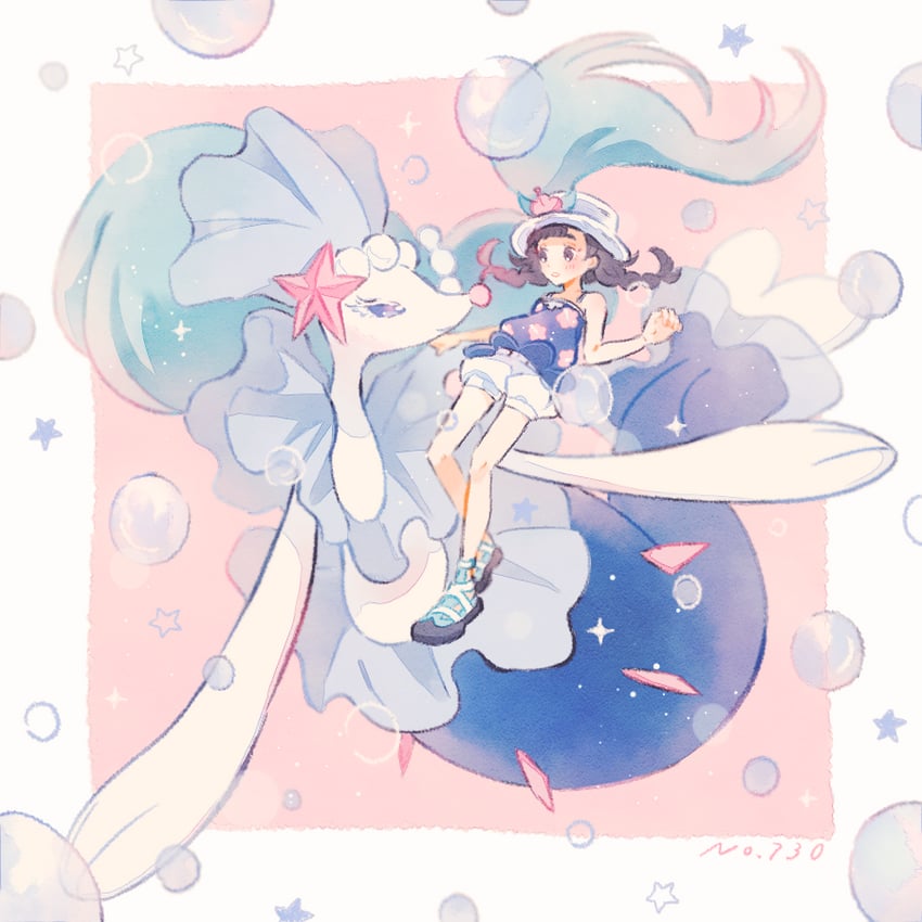 selene and primarina (pokemon and 1 more) drawn by ryokuno_green