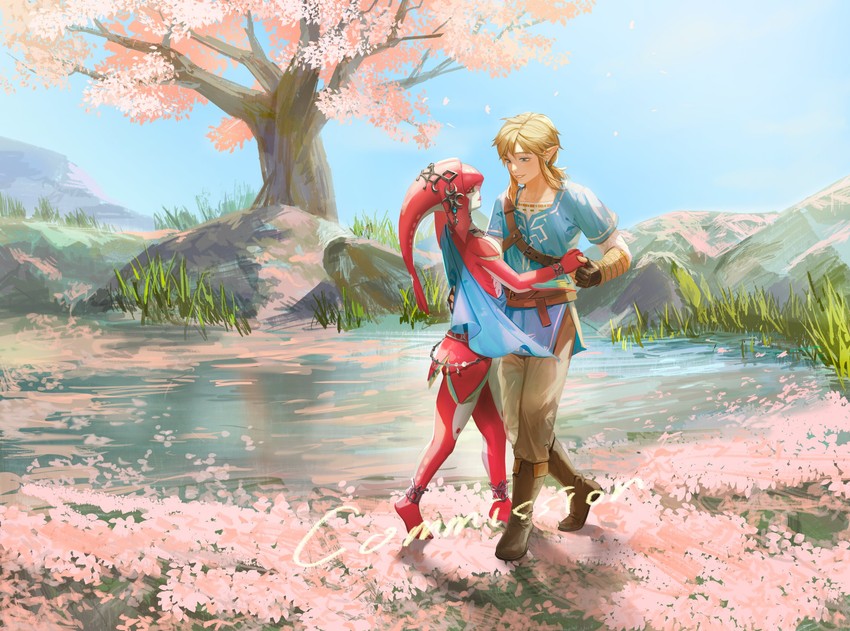 link and mipha (the legend of zelda and 1 more) drawn by tehwi