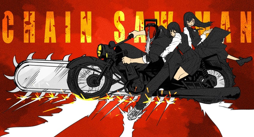 denji, yoru, and mitaka asa (chainsaw man) drawn by suichoku_(suityoku_conpas)