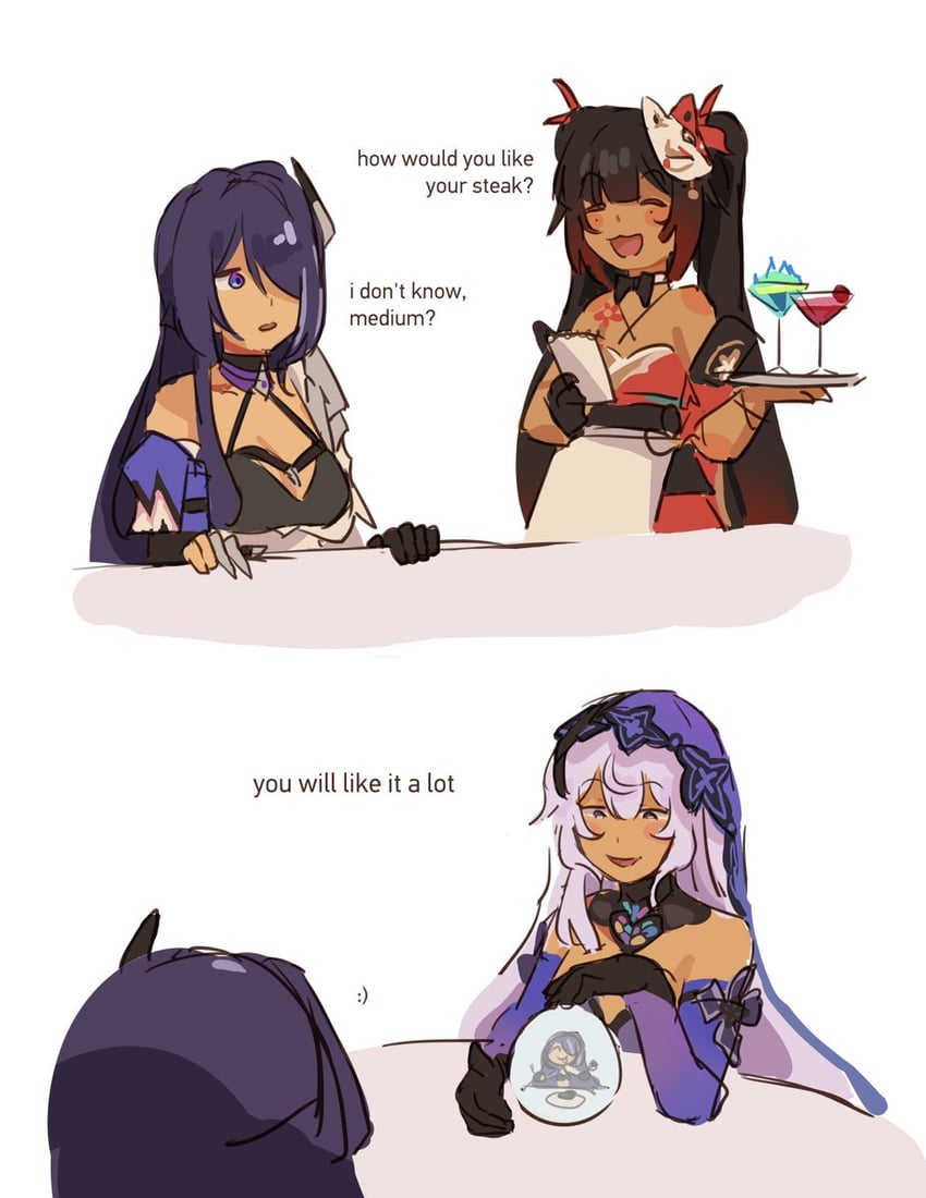 acheron, sparkle, and black swan (honkai and 1 more) drawn by nonnormalguy