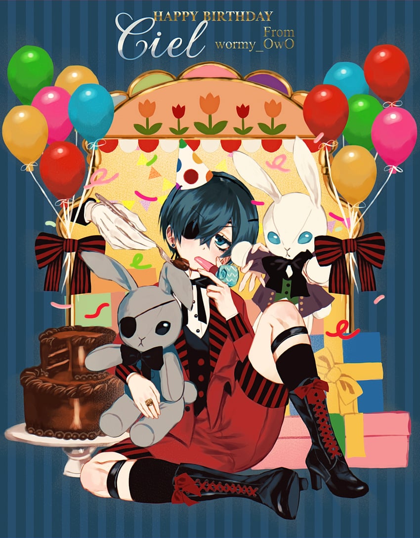 ciel phantomhive and sebastian michaelis (kuroshitsuji) drawn by wormy_owo