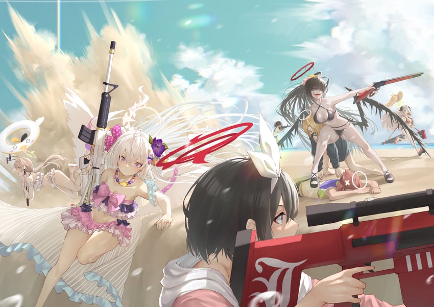 hifumi, azusa, tsurugi, mashiro, izumi, and 1 more (blue archive) drawn by beruu