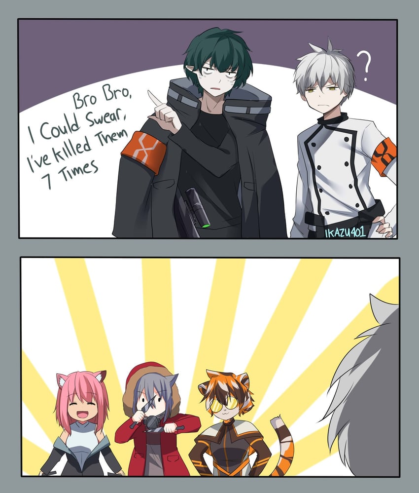 projekt red, gravel, waai fu, mephisto, and faust (arknights) drawn by ikazu401