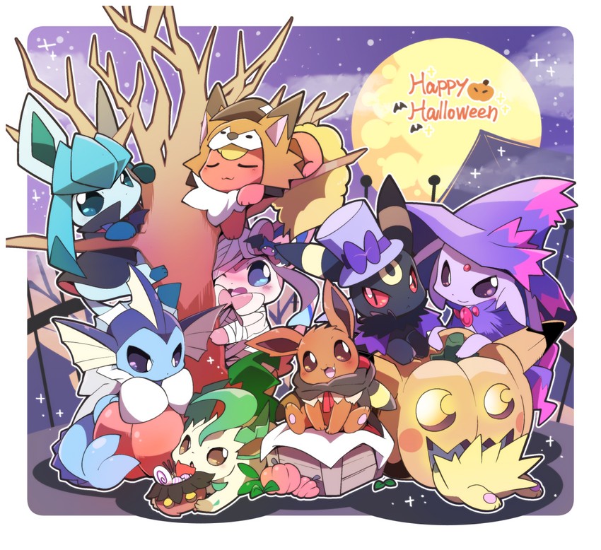 eevee, sylveon, umbreon, glaceon, vaporeon, and 4 more (pokemon) drawn by azuma_minatsu