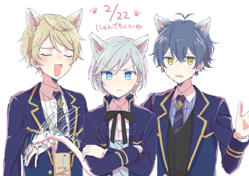kagemiya kei, shido akira, and gekkoin noel (dankira!!!) drawn by seta_tasuku