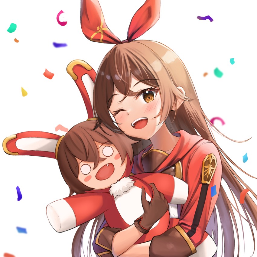 amber and baron bunny (genshin impact) drawn by qoray7