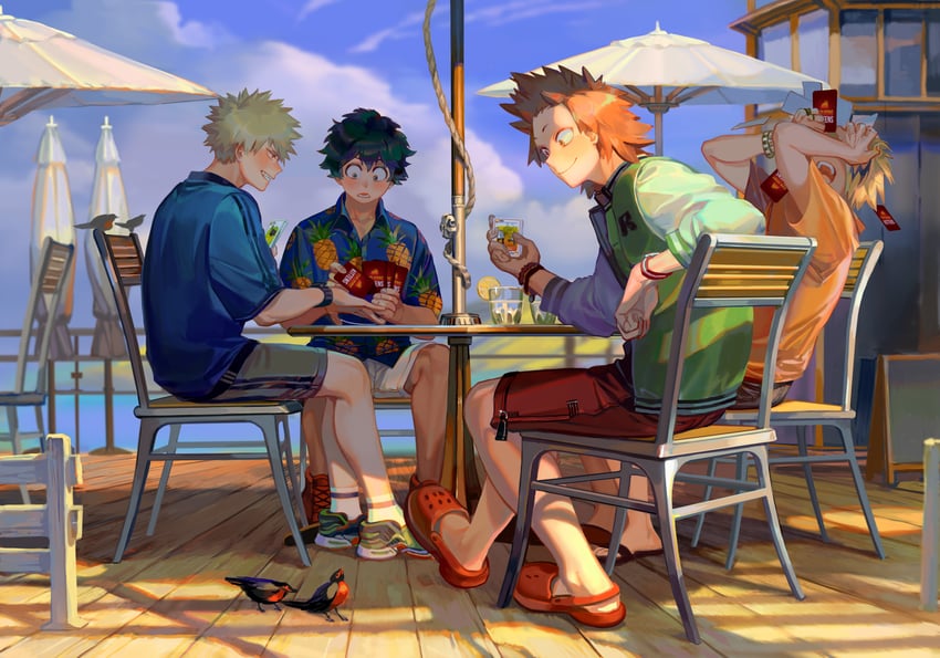 midoriya izuku, bakugou katsuki, kirishima eijiro, and kaminari denki (boku no hero academia) drawn by taro-k