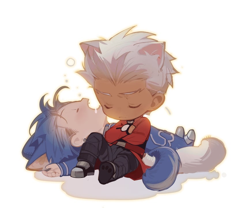 cu chulainn and archer (fate and 2 more) drawn by tobu_(bilibil)