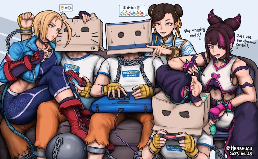 chun-li, cammy white, han juri, and player character (street fighter and 1 more) drawn by hershuar