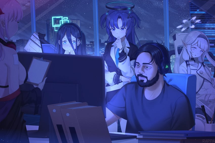 yuuka, aris, himari, eimi, and mutahar anas (blue archive and 2 more) drawn by rappa_(sirrappa)