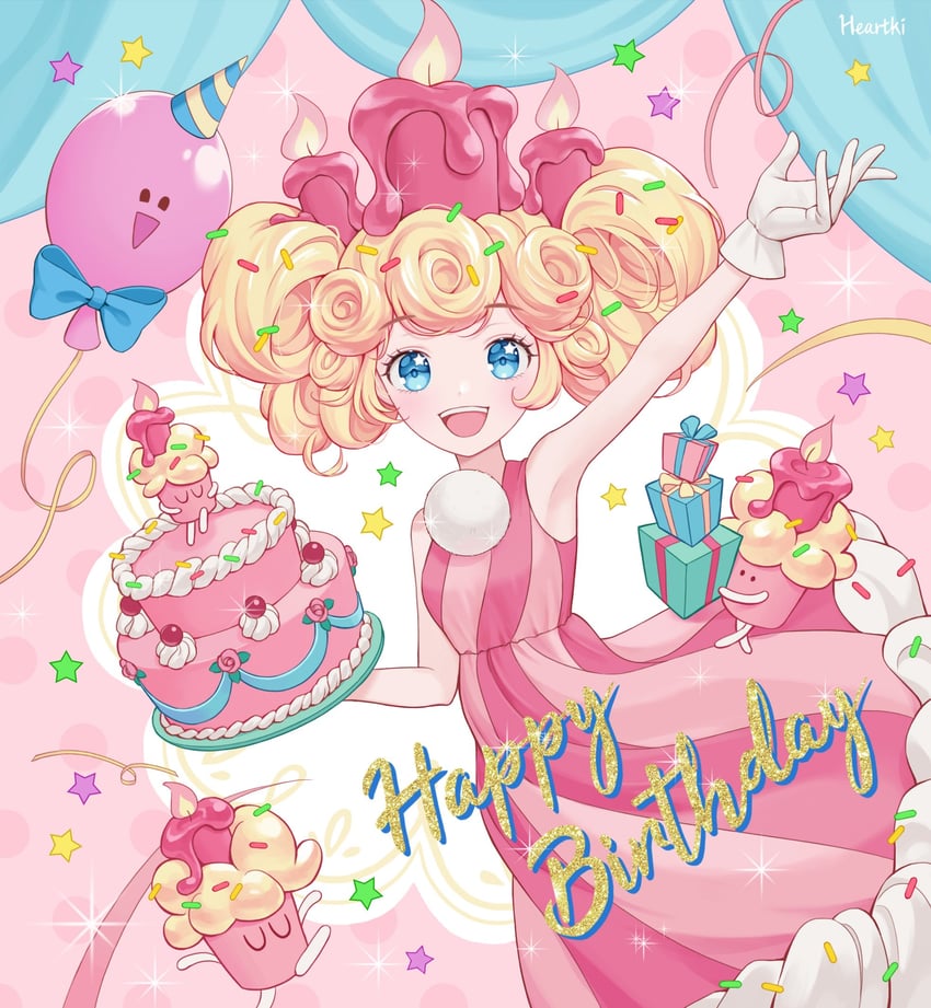 birthday cake cookie, cupcake buddy, and party balloon (cookie run and 1 more) drawn by heartki