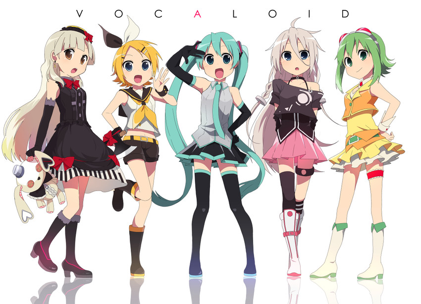 hatsune miku, kagamine rin, gumi, ia, mayu, and 1 more (vocaloid) drawn by arisa_(aren)