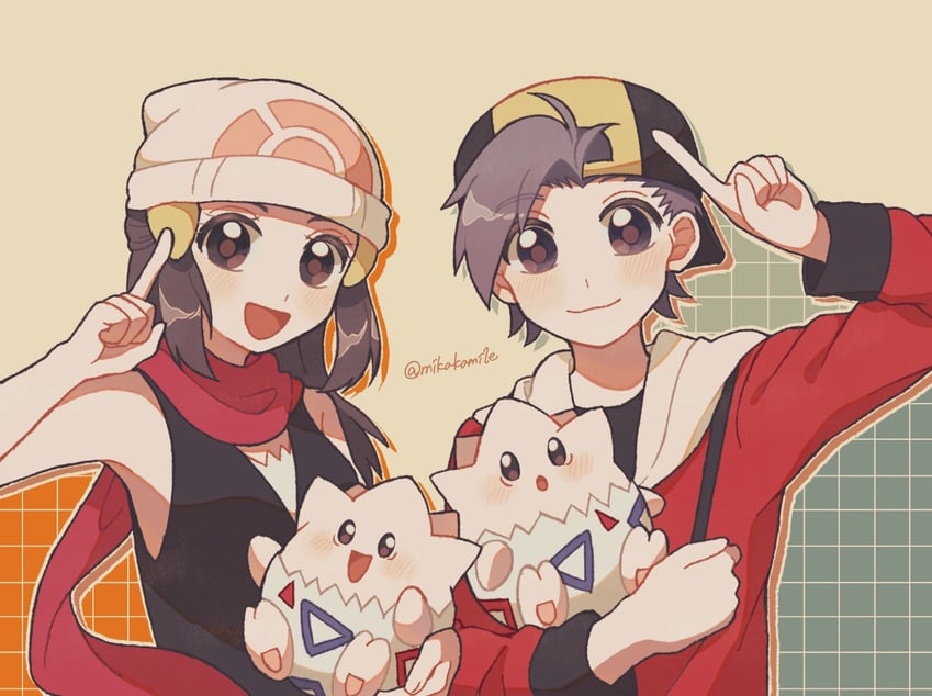 dawn, ethan, and togepi (pokemon and 2 more) drawn by mikakami1e
