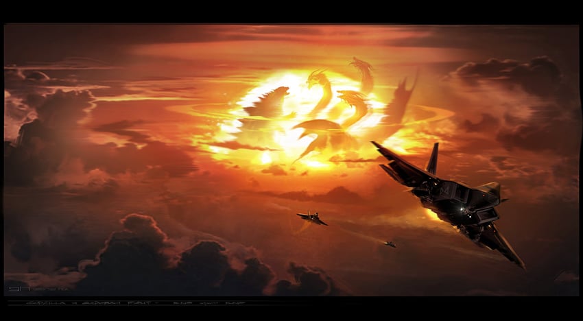 godzilla and king ghidorah (godzilla and 2 more) drawn by george_hull