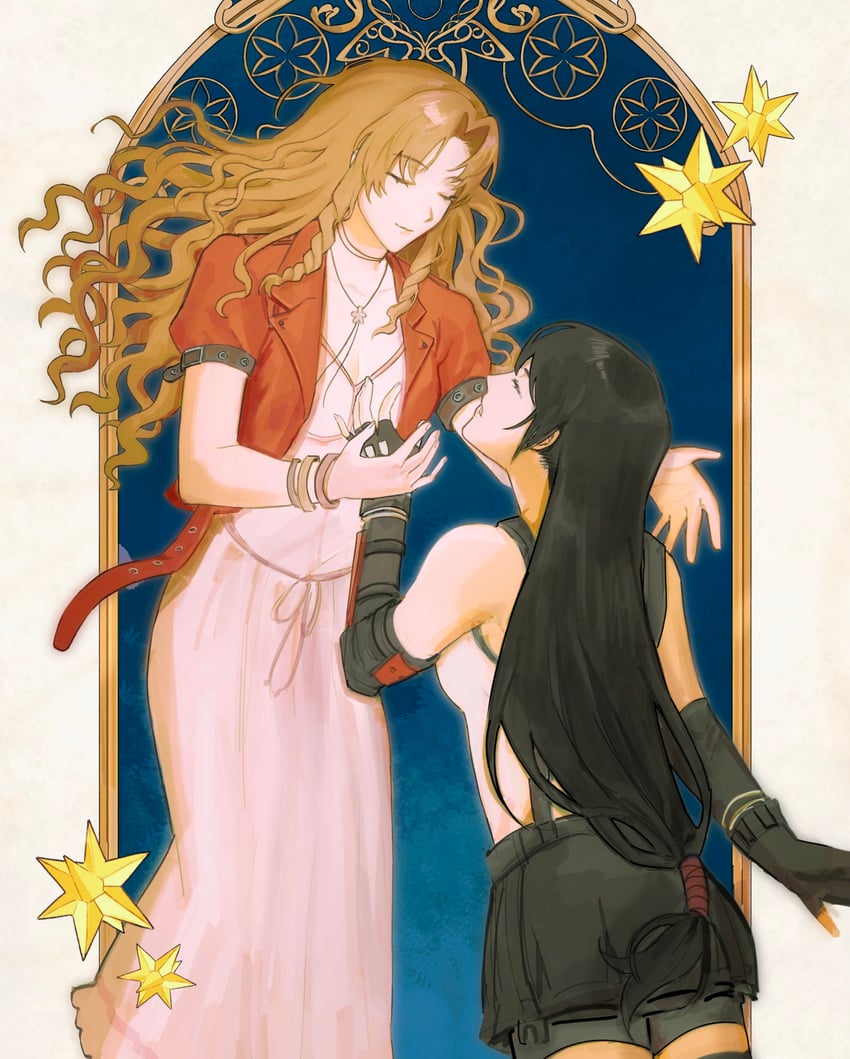 tifa lockhart and aerith gainsborough (final fantasy and 3 more) drawn by hel_6