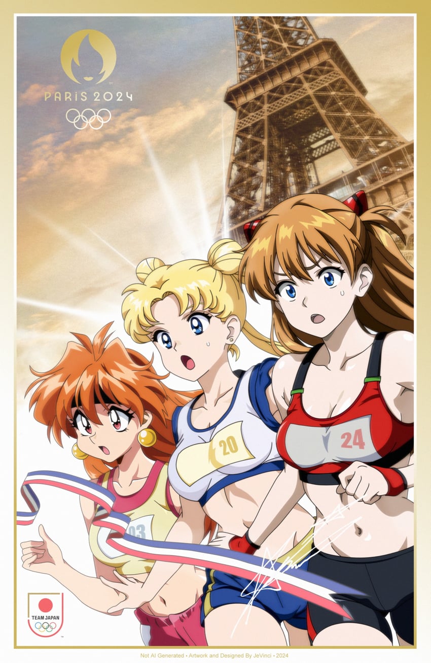 souryuu asuka langley, tsukino usagi, and lina inverse (neon genesis evangelion and 4 more) drawn by jevinci