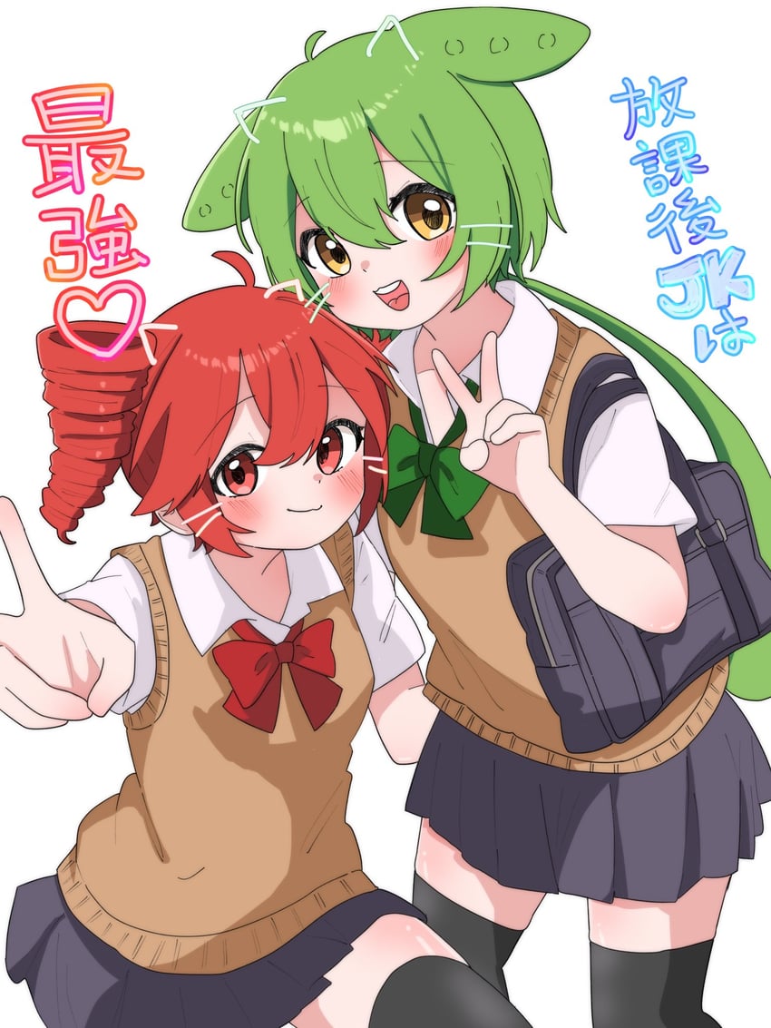 kasane teto and zundamon (voiceroid and 2 more) drawn by haru_maron