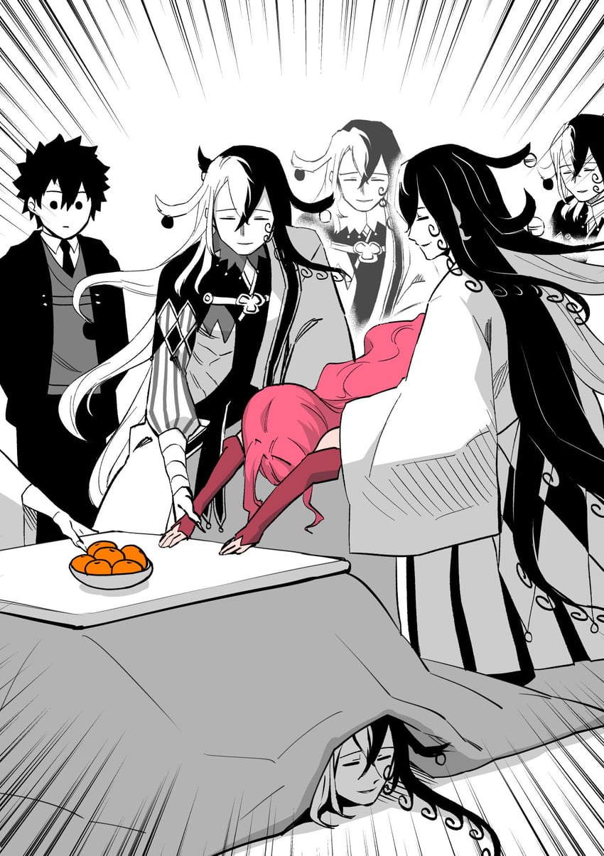 fujimaru ritsuka, baobhan sith, and ashiya douman (fate and 1 more) drawn by hirunagi