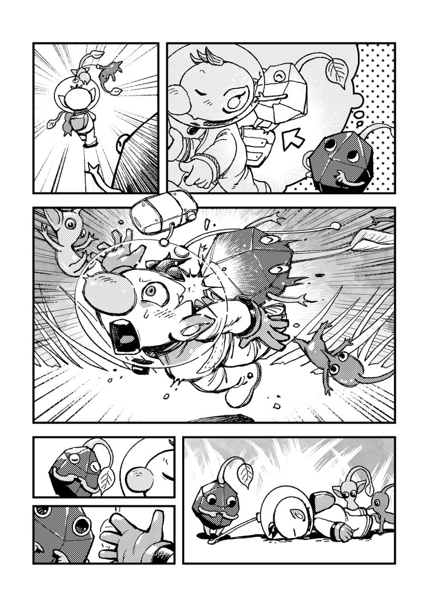 red pikmin, olimar, yellow pikmin, blue pikmin, and rock pikmin (pikmin) drawn by asaikaina