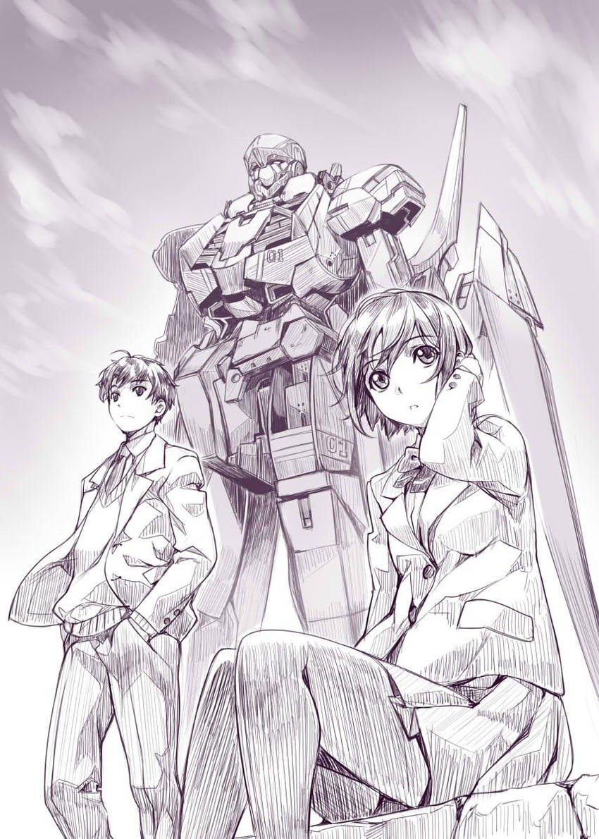 kaizuka inaho, amifumi inko, and kg-6 sleipnir (aldnoah.zero) drawn by nagayori