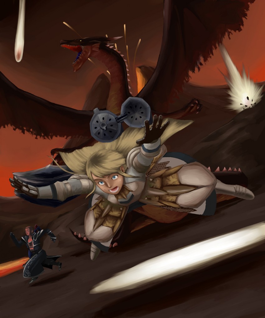 monster hunter and fatalis (monster hunter) drawn by announ_inu