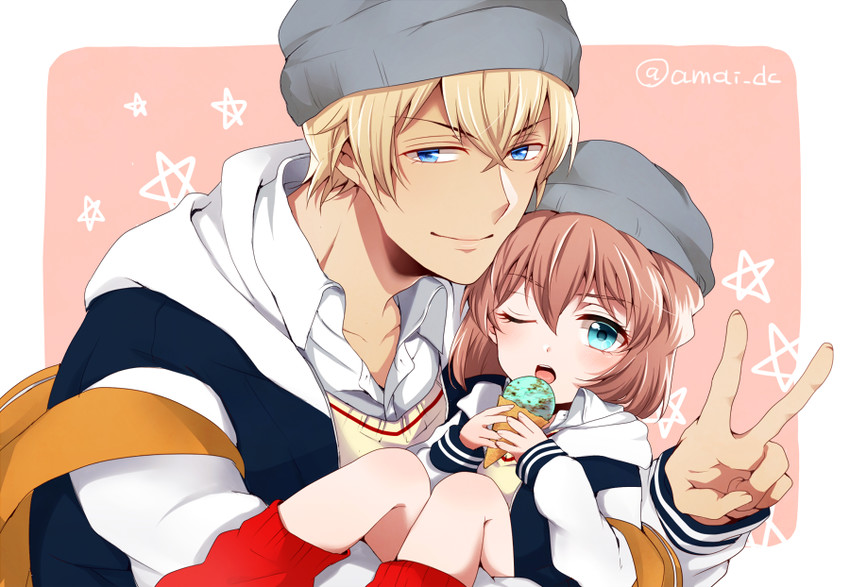 haibara ai and amuro tooru (meitantei conan) drawn by aiko_(pt_lo2214)