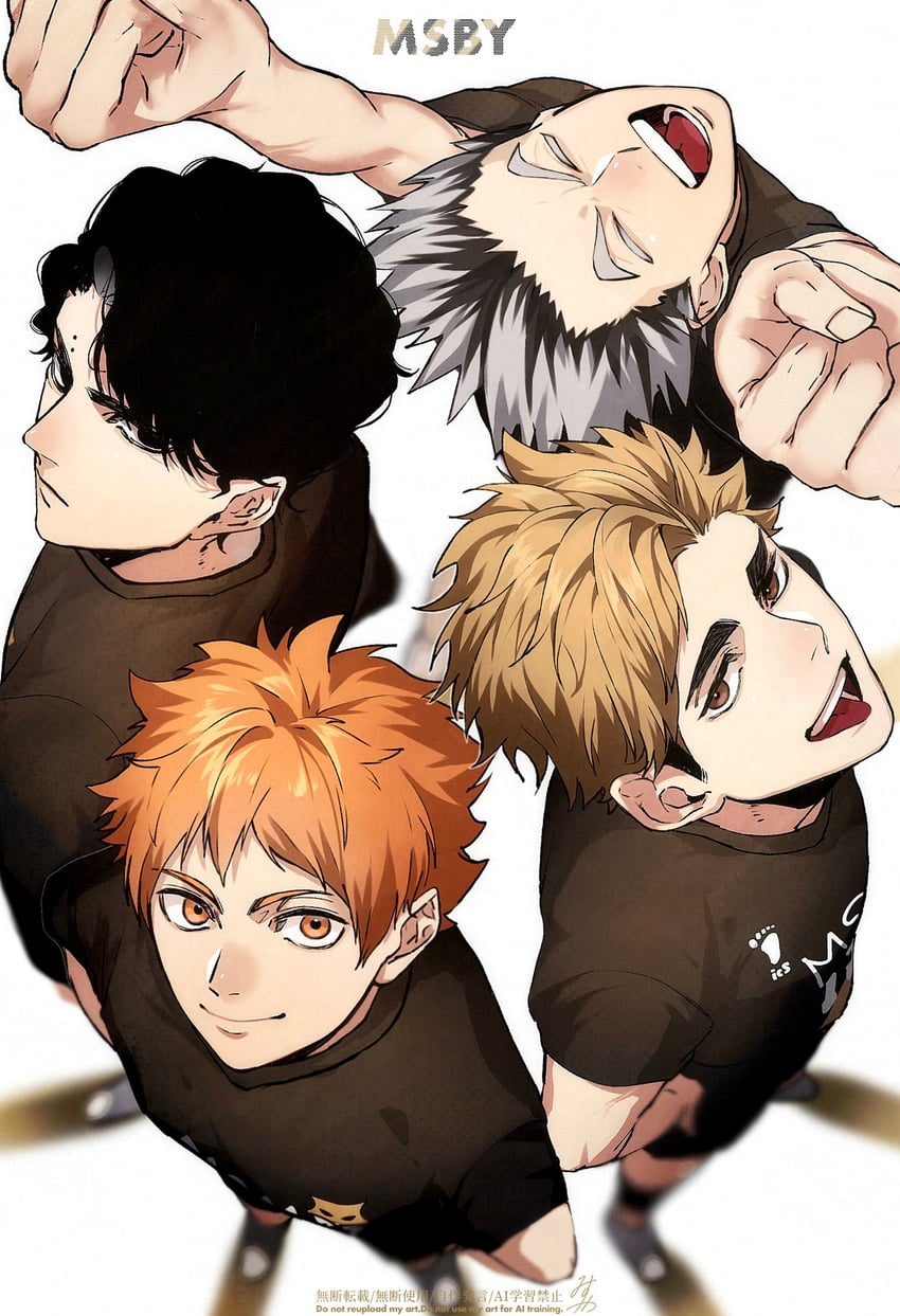 hinata shouyou, bokuto koutarou, miya atsumu, and sakusa kiyoomi (haikyuu!!) drawn by omg_genjitsu