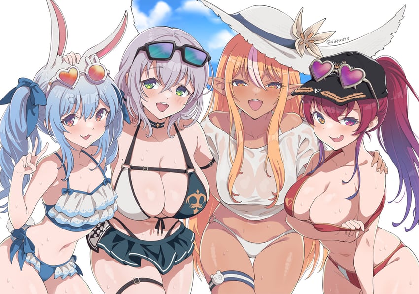 houshou marine, usada pekora, shirogane noel, and shiranui flare (hololive) drawn by vinhnyu