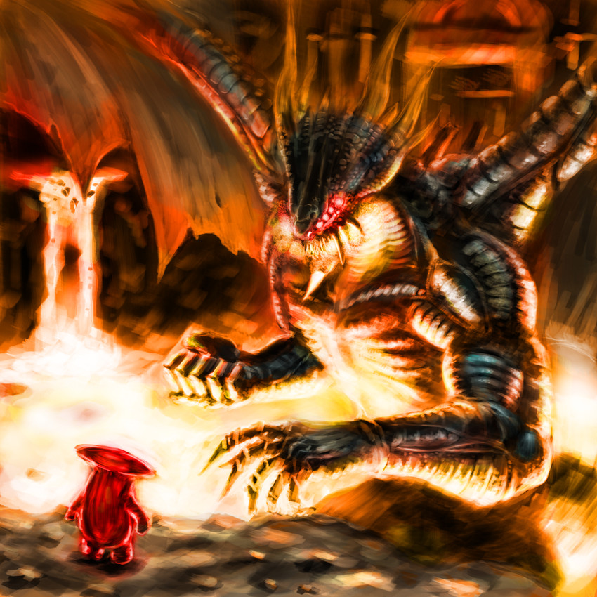 mushroom parent and dragon god (dark souls and 2 more) drawn by oyu_(mxqxm)