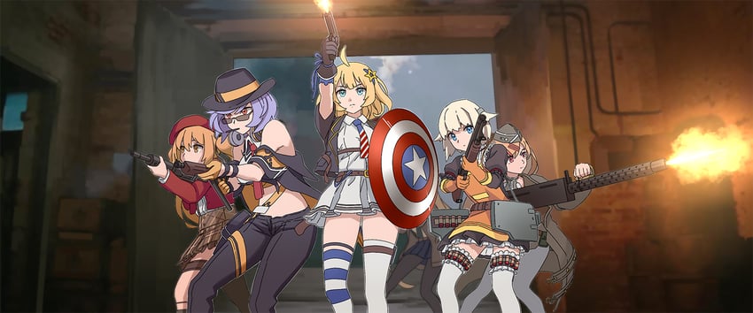 thompson, m1911, sten mkii, m1897, and m1919a4 (girls' frontline and 4 more) drawn by tab_(tabkun)
