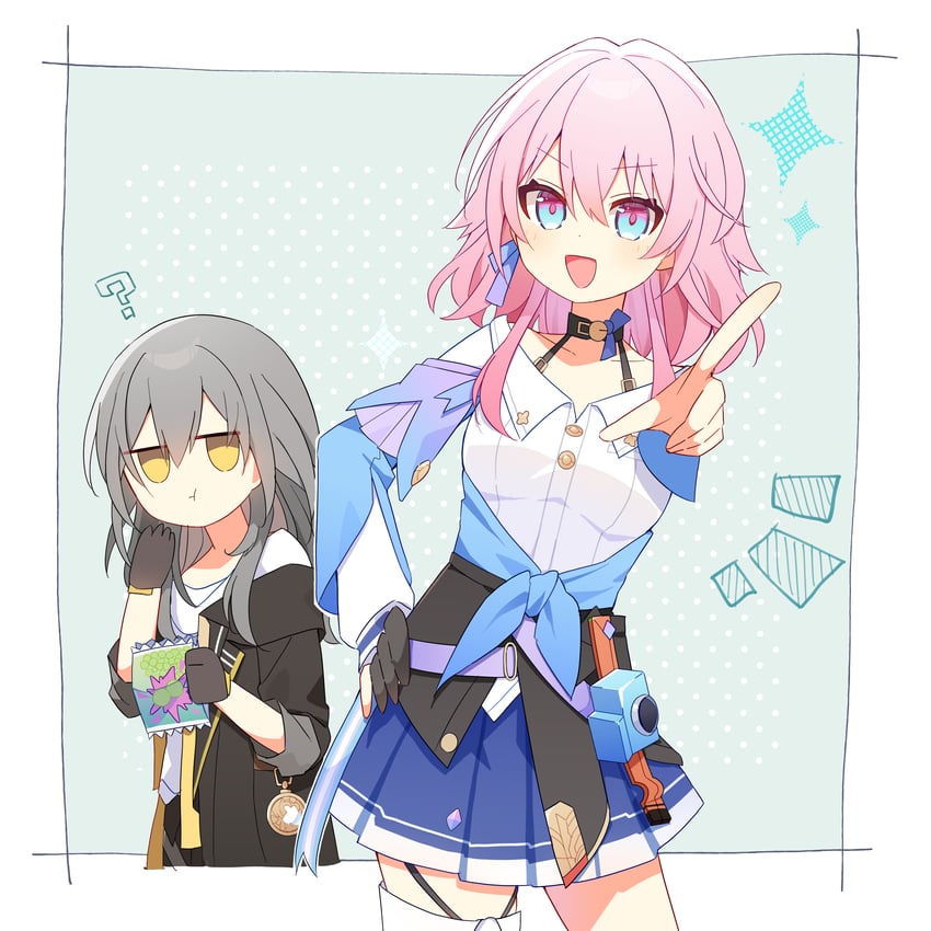 trailblazer, stelle, and march 7th (honkai and 1 more) drawn by uwasewau