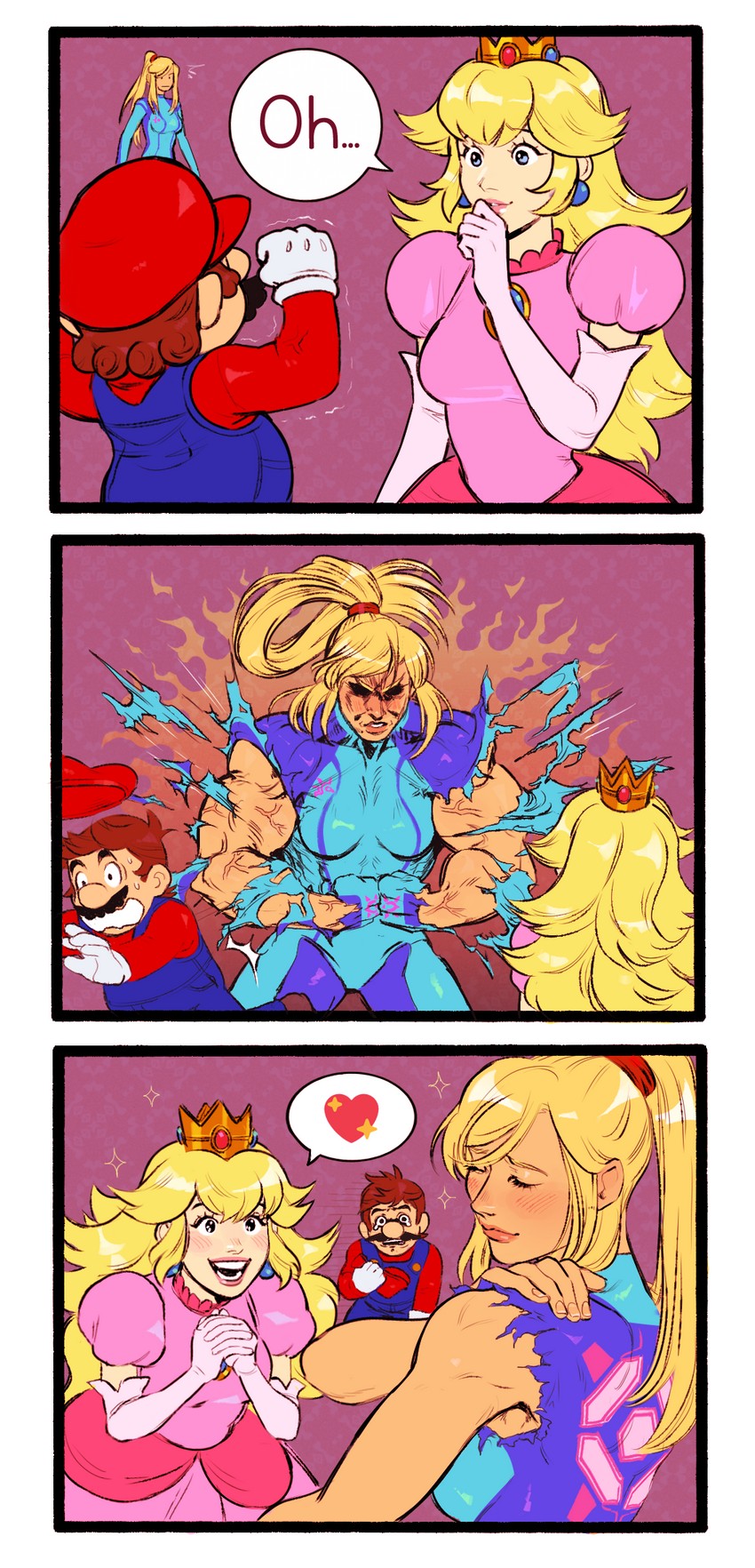 princess peach, samus aran, and mario (mario and 2 more) drawn by lachrymosley