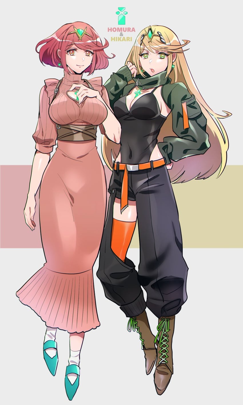 pyra and mythra (xenoblade chronicles and 1 more) drawn by m_s_gz
