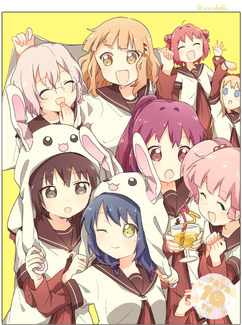 toshinou kyouko, akaza akari, funami yui, yoshikawa chinatsu, oomuro sakurako, and 4 more (yuruyuri) drawn by bafarin