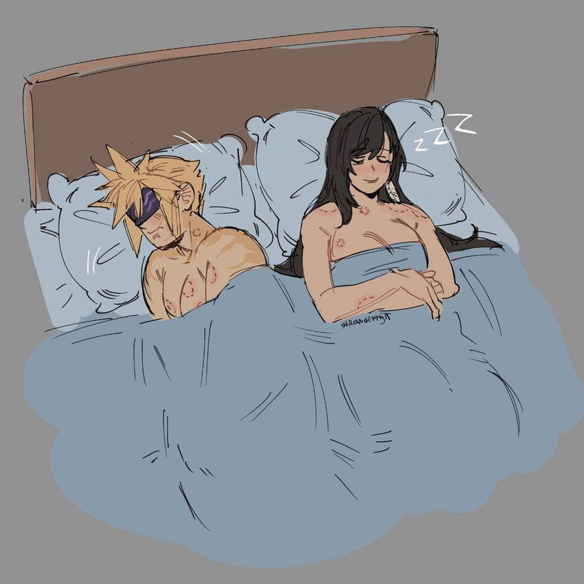 tifa lockhart and cloud strife (final fantasy and 2 more) drawn by strawderryst