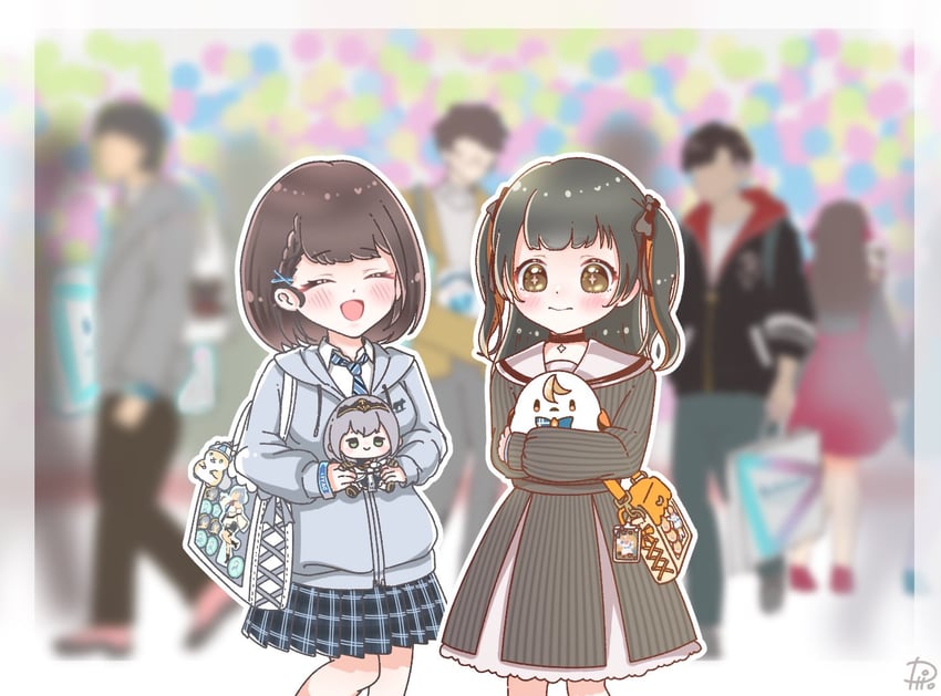 shirogane noel, shiranui flare, elfriend, and dan'in-san (hololive) drawn by rio_matsuka