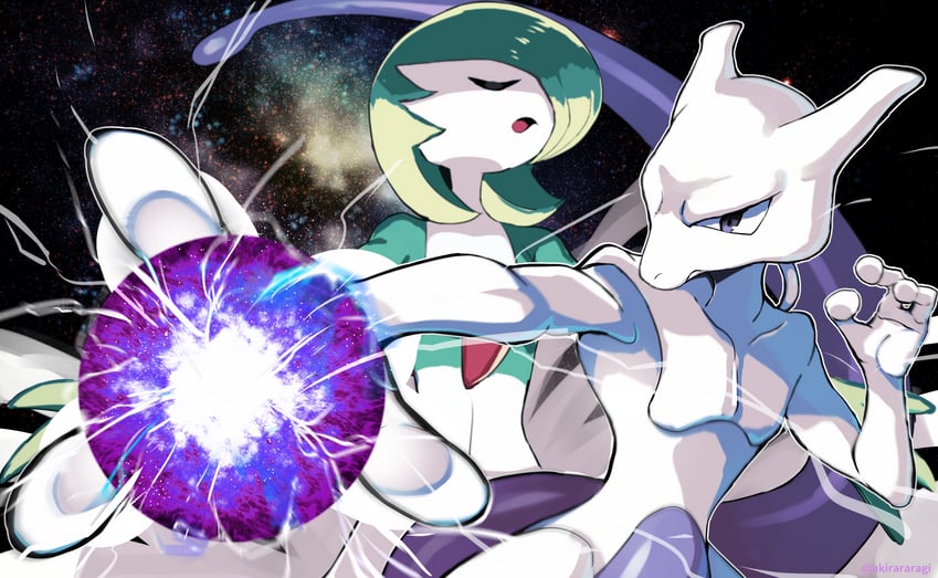 gardevoir and mewtwo (pokemon and 2 more) drawn by a-kiraa_(whisper)
