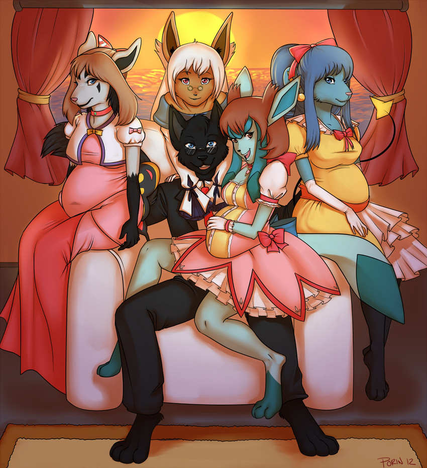 kaname madoka, dawn, may, eevee, glaceon, and 3 more (pokemon and 1 more) drawn by porin