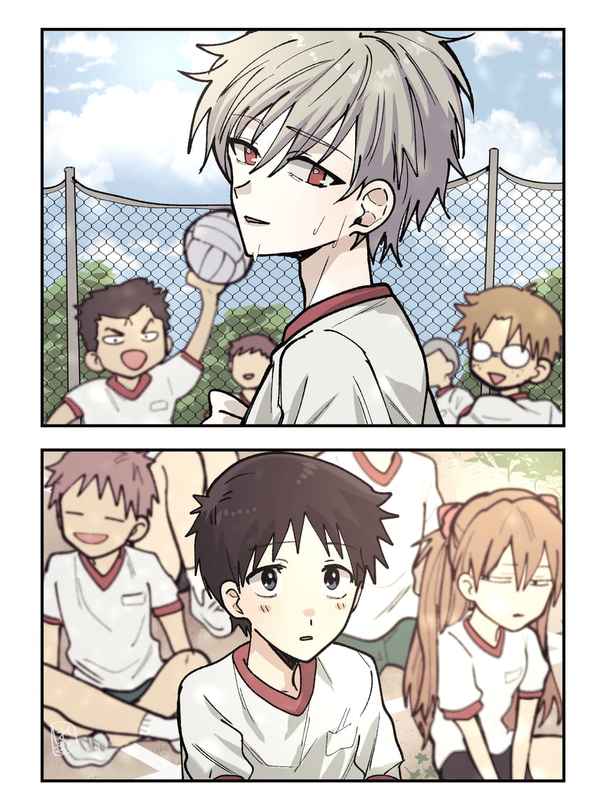souryuu asuka langley, ikari shinji, nagisa kaworu, aida kensuke, and suzuhara touji (neon genesis evangelion) drawn by hashimo99187365