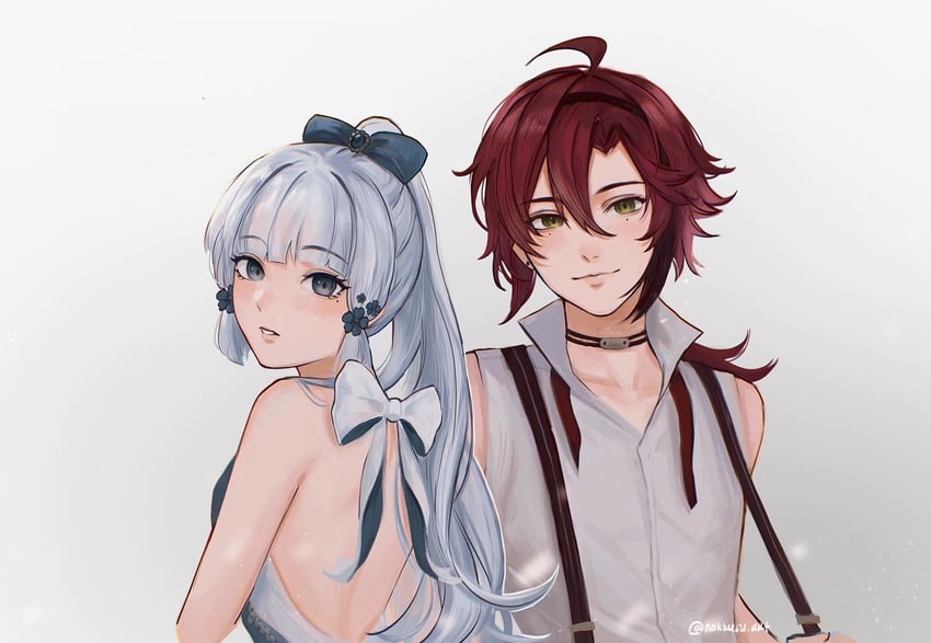 kamisato ayaka and shikanoin heizou (genshin impact) drawn by nokkusuart