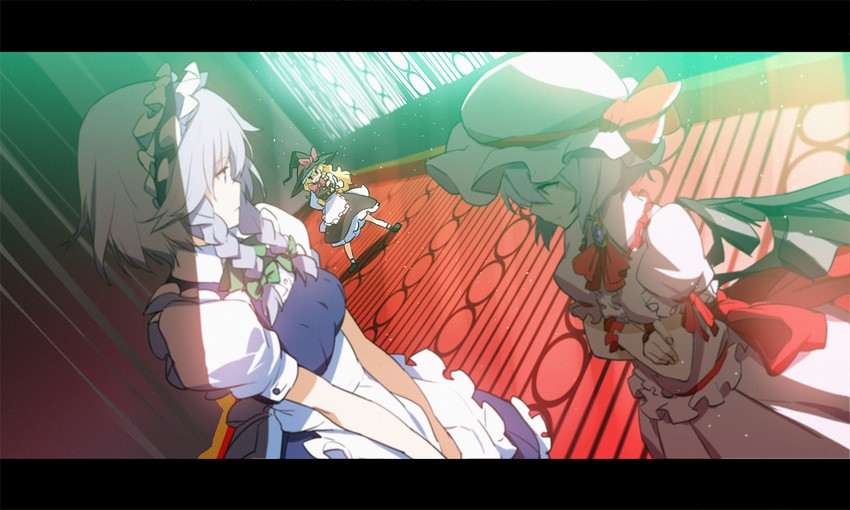 kirisame marisa, remilia scarlet, and izayoi sakuya (touhou) drawn by saitou_masatsugu