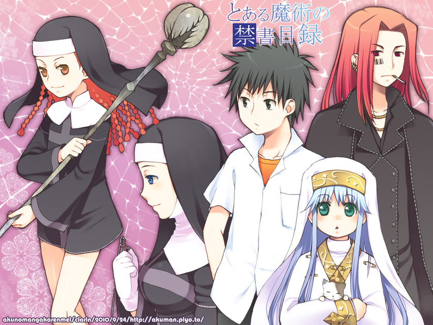 kamijou touma, index, sphinx, orsola aquinas, stiyl magnus, and 1 more (toaru majutsu no index and 1 more) drawn by kurarin
