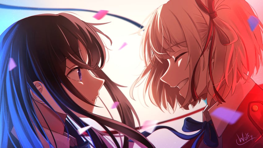 nishikigi chisato and inoue takina (lycoris recoil) drawn by chxoswolf