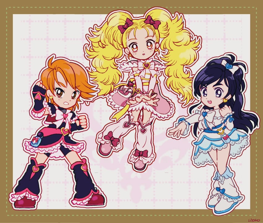 misumi nagisa, yukishiro honoka, cure black, cure white, kujou hikari, and 1 more (precure and 2 more) drawn by uwded_207