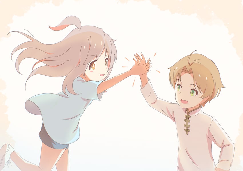 oyama mahiro and rudeus greyrat (onii-chan wa oshimai! and 2 more) drawn by kaai_yuu