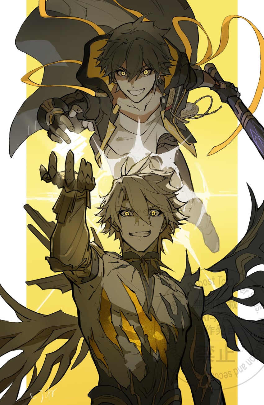 trailblazer, caelus, and phainon (honkai and 1 more) drawn by instntmssl