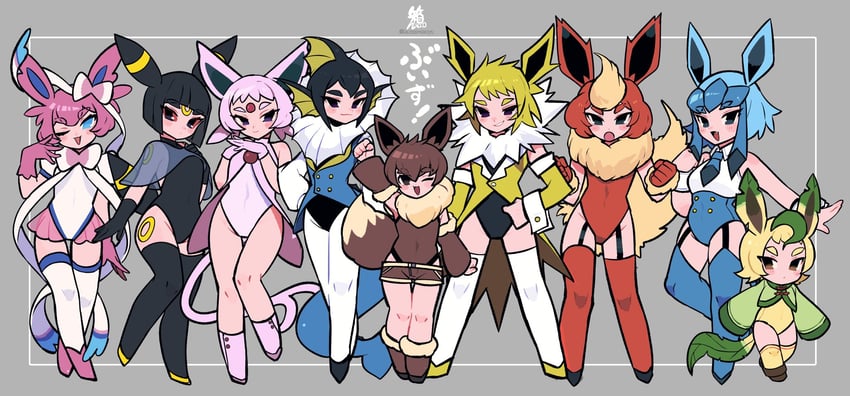 eevee, sylveon, umbreon, glaceon, vaporeon, and 4 more (pokemon) drawn by hacco_mayu
