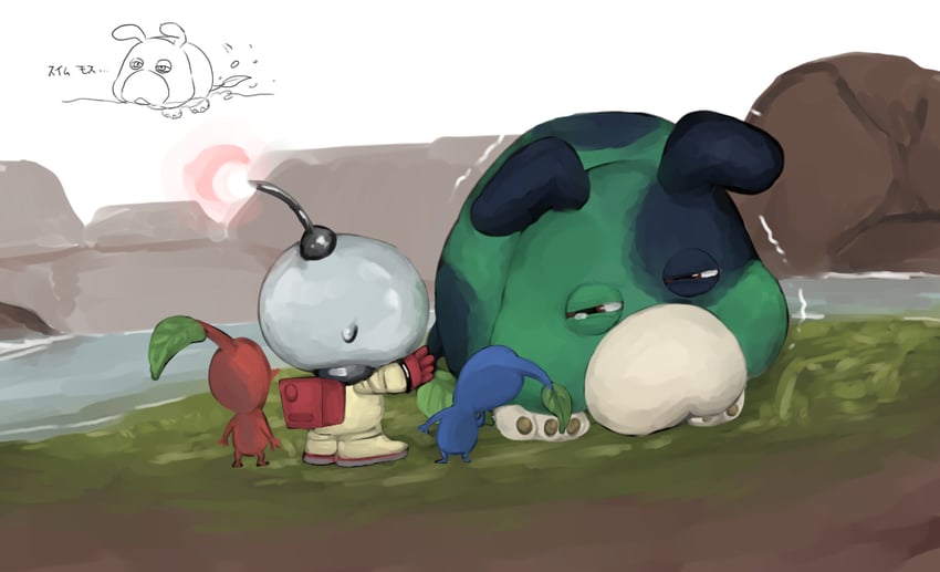 red pikmin, olimar, blue pikmin, and moss (pikmin and 1 more) drawn by usuba_(hatomugip)