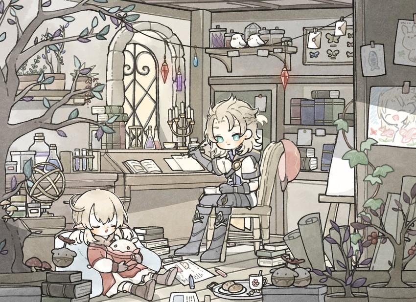 klee, dodoco, albedo, and jumpy dumpty (genshin impact) drawn by shionosuke